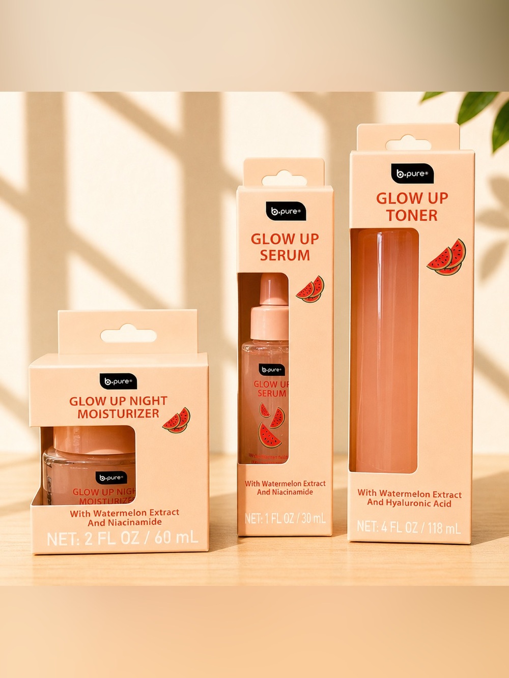 b.pure Glow Up Watermelon Skincare Set Toner Serum Moisturizer Gift
